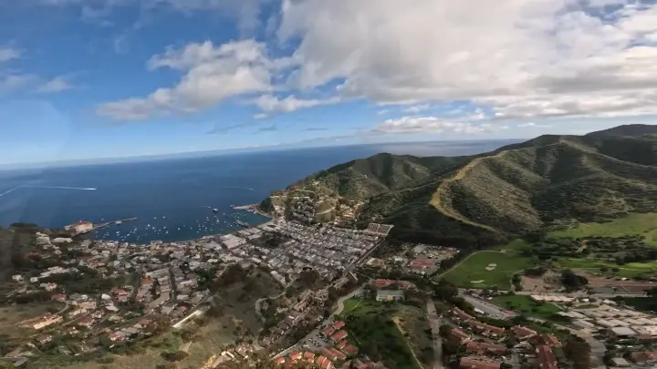 Aerial view of Catalina Island and its harbor